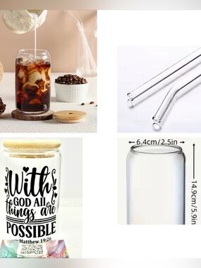 NWT WITH GOD ALL THINGS ARE POSSIBLE GLASS DRINK CONTAINER OTHER LISTINGS AVAIL